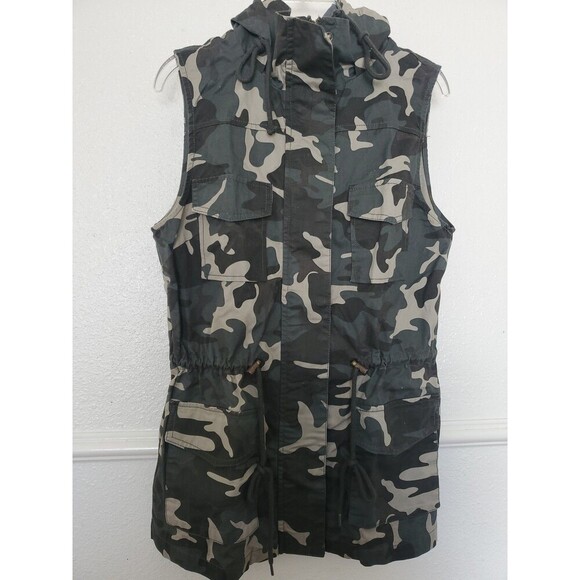 Active USA Womens Vest Small Camo Pockets Hooded Drawstring Waist Sleeveless - Picture 16 of 16